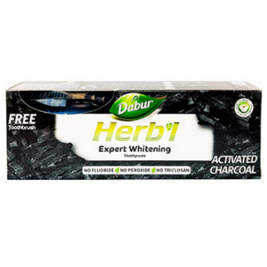  Фото - Зубная паста Хербл Экспертное Отбеливание Активированный уголь Дабур (Herbl Expert Whitening Toothpaste Activated Charcoal Dabur), 150 г. + зубная щётка