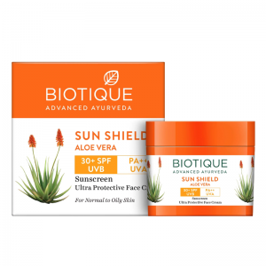  Фото - Солнцезащитный крем для лица с Алоэ Вера Биотик (Sun Shield Aloe Vera Sunscreen Ultra Protective Face Cream Spf 30+ Biotique), 50 г.