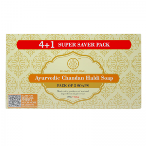  Фото - Глицериновое мыло с Сандалом и Куркумой Кхади Натурал (Herbal Chandan haldi soap Khadi Natural), упаковка 5 шт.