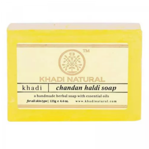  Фото - Глицериновое мыло ручной работы с куркумой и сандалом Кхади Натурал (Chandan haldi soap Khadi Natural), 125 г.