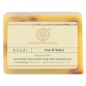  Фото - Мыло ручной работы с розовыми лепестками и мёдом Кхади Натурал (Rose & Honey soap Khadi Natural), 100 г.