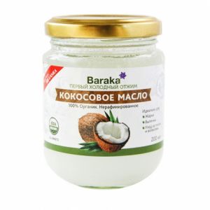  Фото - Кокосовое масло нерафинированное первого холодного отжима органическое в стекле Барака (Extra Virgin Coconut Oil Organic Baraka), 200 мл.