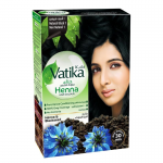 Краска для волос на основе натуральной хны тон 1 Натуральный чёрный Дабур Ватика (Henna Hair Colours Natural Black Dabur Vatika), 60 г.