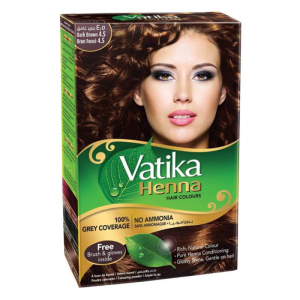  Фото - Краска для волос на основе натуральной хны тон 4.5 Тёмно-коричневый Дабур Ватика (Henna Hair Colours Dark Brown Dabur Vatika), 60 г.