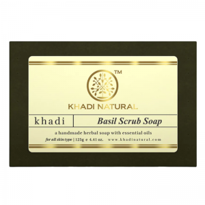 Глицериновое мыло-скраб ручной работы с базиликом Кхади Натурал (Basil scrub soap Khadi Natural), 125 г.
