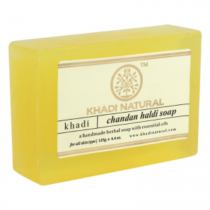 Глицериновое мыло ручной работы с куркумой и сандалом Кхади Натурал (Chandan haldi soap Khadi Natural), 125 г.