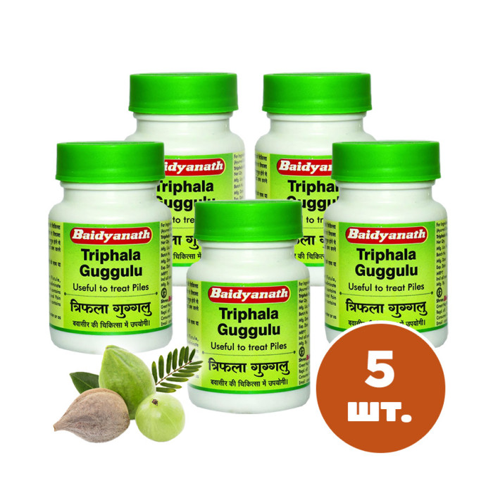 Трифала Гуггул Байдианат (Triphala Guggulu Baidyanath), 80 таб. (5 штук)