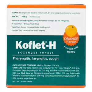 Леденцы от кашля и боли в горле со вкусом апельсина и мёда Кофлет Хималая (Koflet-H Orange with Honey Himalaya), 6 таб.