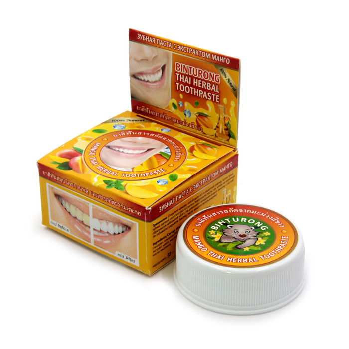 Тайская органическая зубная паста Манго Бинтуронг (Herbal Toothpaste Mango Binturong), 30 г.