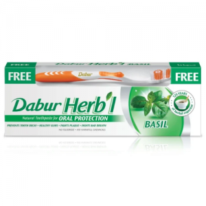 Зубная паста Хербл Базилик Дабур (Toothpaste Herb’l Basil Dabur), 150 г. + зубная щётка