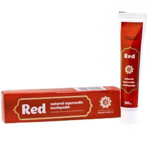 Натуральная аюрведическая зубная паста «Red» с красной глиной, имбирем и перцем («Красная», комплексный уход), 50 г.