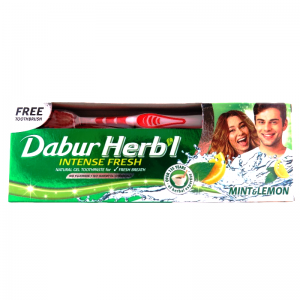 Зубная паста-гель Хербл Мята и Лимон Дабур (Green Gel Toothpaste Herb’l Mint & Lemon Dabur), 150 г. + зубная щётка
