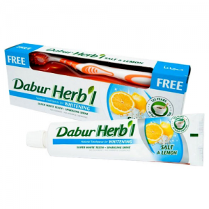 Зубная паста Хербл Соль и Лимон отбеливающая Дабур (Natural Toothpaste for Whitening Herb’l Salt & Lemon Dabur), 150 г. + зубная щётка