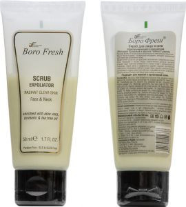Скраб для лица и шеи Алоэ вера, Куркума и Масло Чайного дерева Боро Фреш (Scrub exfoliator Aloe vera, Turmeric & Tea tree oil Boro Fresh), 50 мл.