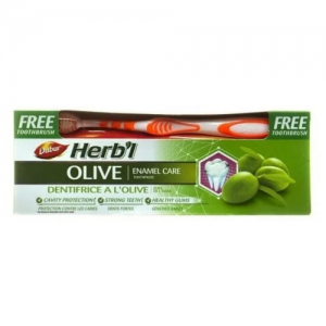 Зубная паста с экстрактом оливы Хербл уход за эмалью Дабур (Enamel Care Toothpaste Herb’l Olive Dabur), 150 г. + зубная щётка
