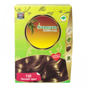 Натуральная краска для волос №8 "Лесной орех" (Золотисто-коричневый) Сангам Хербалс (Sangam Herbals), 100 г.