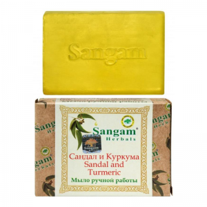 Мыло глицериновое ручной работы «Сандал и куркума» Сангам Хербалс (Soap Sandal and Turmeric Sangam Herbals), 100 г. 