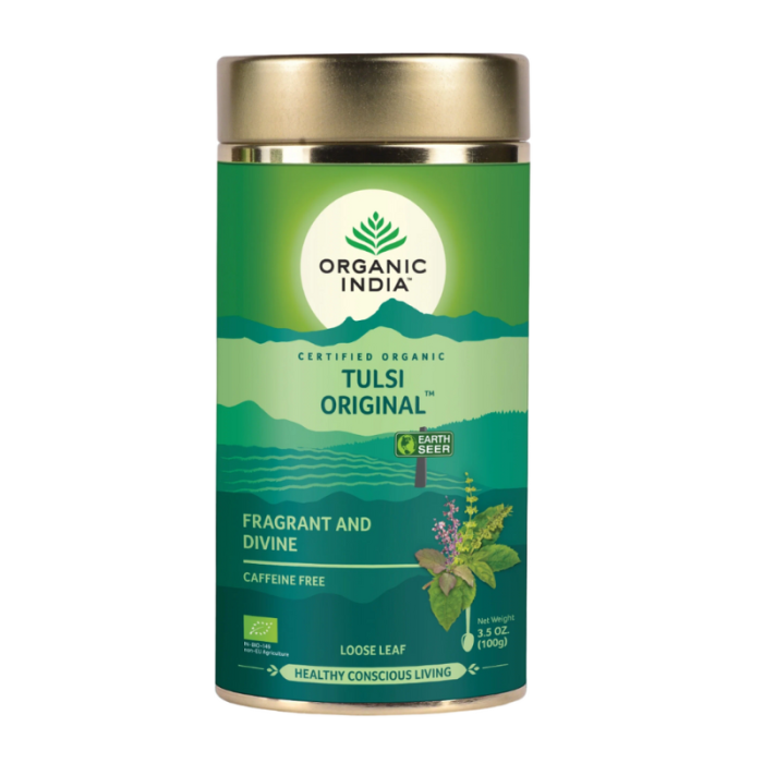 Тулси чайный напиток Органик Индия (Tulsi Original Organic India) в металлической банке, 100 г.