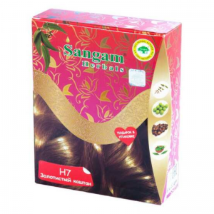 Краска для волос на основе хны «Золотистый Каштан» Н7 Сангам Хербалс (Sangam Herbals), 60 г.