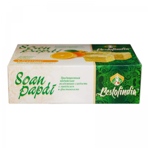 Воздушные индийские сладости Соан Папди Апельсин Бестофиндия (Soan Papdi Orange Bestofindia), 250 г.