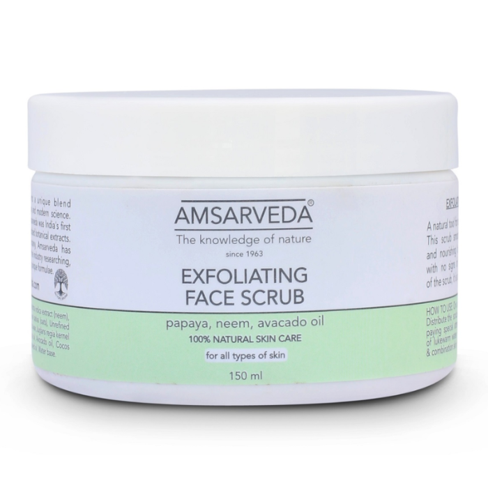 Скраб для лица с маслом авокадо и экстрактом папайи Амсарведа (Exfoliating Face Scrub Papaya, Neem, Avocado oil Amsarveda), 150 мл.