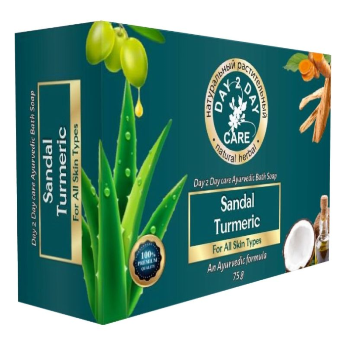 Аюрведическое мыло c сандалом и куркумой Дэй Ту Дэй Кэр (Ayurvedic bath soap Sandal & Turmeric Day 2 Day Care), 75 г. 