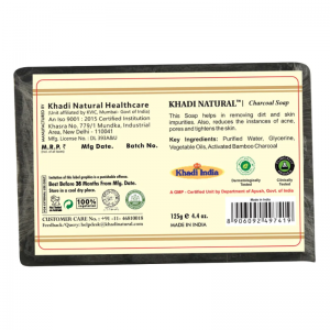 Глицериновое мыло ручной работы с бамбуковым углем Кхади Натурал (Charcoal soap Khadi Natural), 125 г.