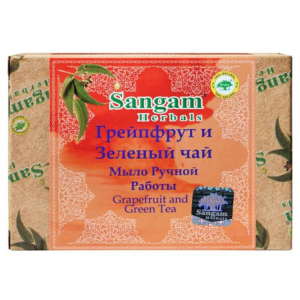 Мыло глицериновое Грейпфрут и Зеленый чай Сангам Хербалс (Grapefruit and Green Tea Soap Sangam Herbals), 100 г.