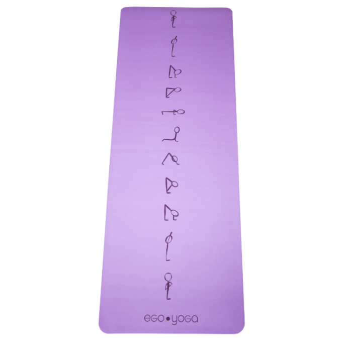 Коврик для йоги Сурья Намаскар Фиолетовый Эгойога (Surya Namaskar Purple Egoyoga), полиуретан/каучук 183х68х0,2 см.