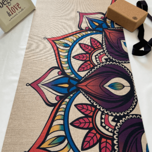 Коврик для йоги джутовый Мандала Цветной Эгойога (Mandala Color Jute Egoyoga), джут/каучук 183х61х0,3 см.