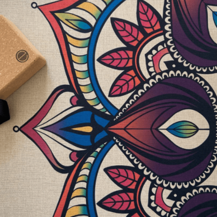 Коврик для йоги джутовый Мандала Цветной Эгойога (Mandala Color Jute Egoyoga), джут/каучук 183х61х0,3 см.