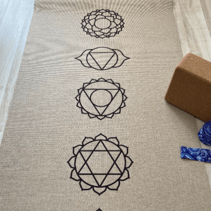 Коврик для йоги джутовый Чакры Эгойога (Chakras Jute Egoyoga), джут/каучук 183х61х0,3 см.
