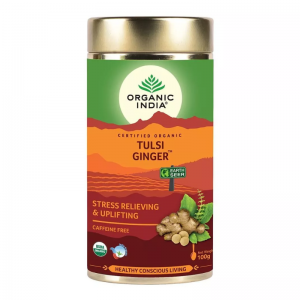 Чай Тулси Имбирь Органик Индия (Tulsi Ginger Organic India) в металлической банке, 100 г. 