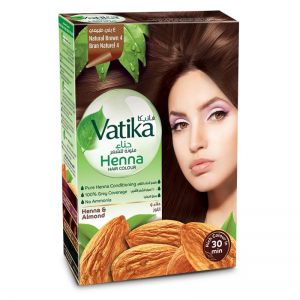 Краска для волос на основе натуральной хны тон 4 Натуральный коричневый Дабур Ватика (Henna Hair Colours Natural Brown Dabur Vatika), 60 г.