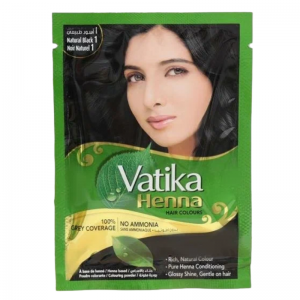 Краска для волос на основе натуральной хны тон 1 Натуральный чёрный Дабур Ватика (Henna Hair Colours Natural Black Dabur Vatika), 60 г.