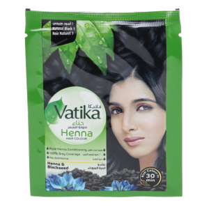 Краска для волос на основе натуральной хны тон 1 Натуральный чёрный Дабур Ватика (Henna Hair Colours Natural Black Dabur Vatika), 60 г.
