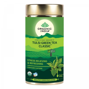 Чай Тулси Зелёный Классический Органик Индия (Tulsi green tea classic Organic India) в металлической банке, 100 г.